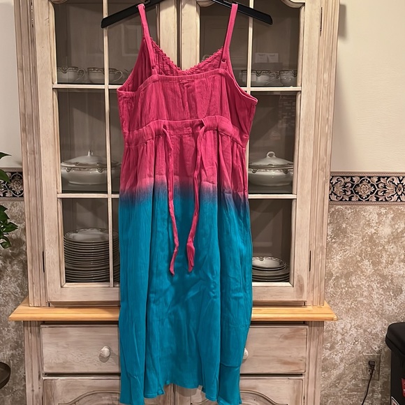 Pink & Turquoise Cotton Midi Dress Size L/XL - Picture 2 of 5